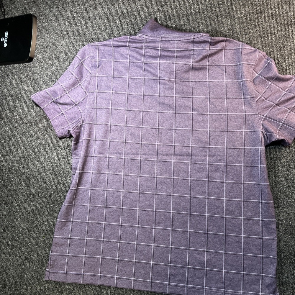 Van Heusen Mens XL Polo Shirt Short Sleeve Purple Grey Windowpane Grid Pique - Picture 5 of 5